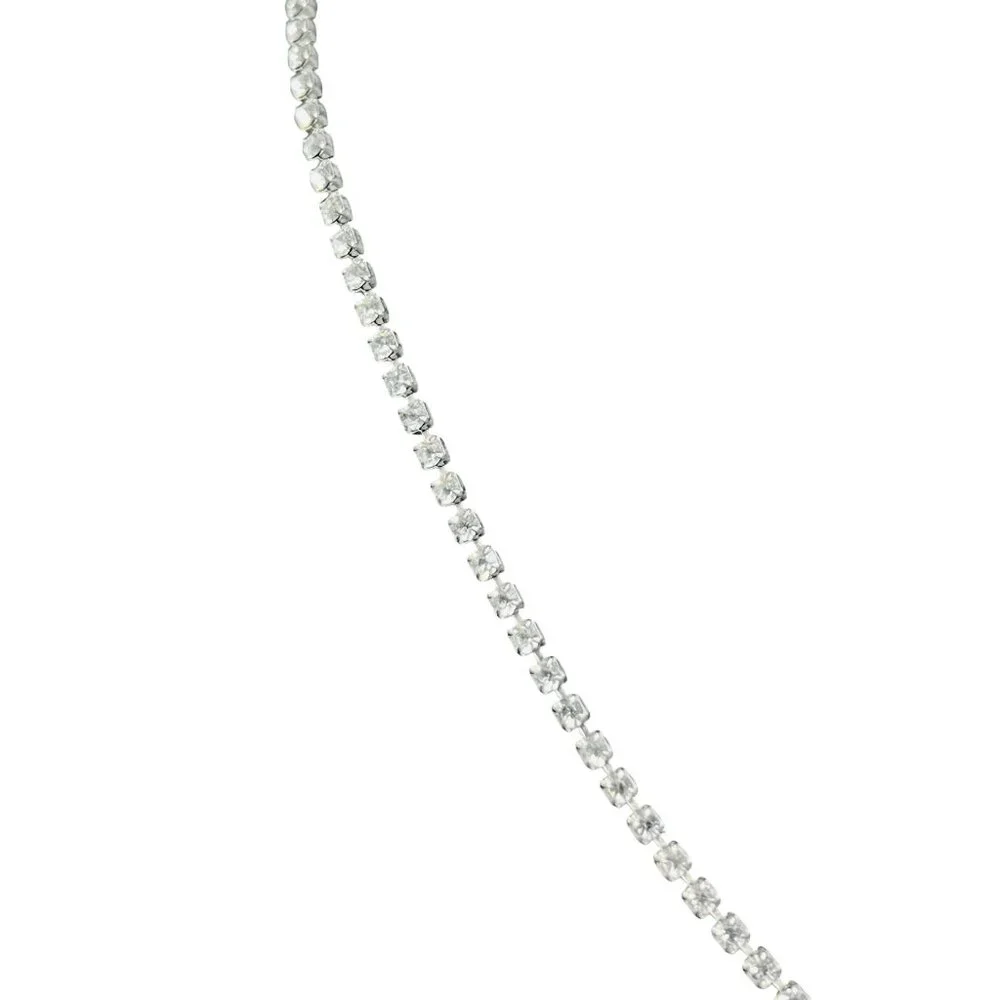 Silver Tone And Clear Rhinestone Choker Necklace With Hook Clasp  (6191) - Picture 3 of 6